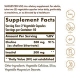 Solgar Choline/Inositol 500 mg/500 mg, 100 Vegetable Capsules - Energy Metabolism, Liver Health, Essential for Brain & Nerve Function - Non-GMO, Vegan, Gluten Free, Dairy Free, Kosher - 50 Servings