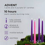 CANDWAX 12 inch Taper Advent Candles 1 Set - Dripless Taper Candles and Unscented Candlesticks - Long Burning Tapered Candles Perfect as Advent Wreath Candles Tapers - Purple Advent Candles