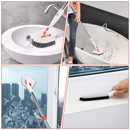 Wlich 3 in 1 Tub Tile Scrubber Brush,52 Inch Long Handle Shower Scrubbing with Locked Head, Shower Cleaning Brush for Bathroom Kitchen Toilet Wall Sink