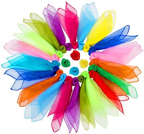 Square Dance Scarves, 24 Pcs Juggling Scarf Props Magic Trick Silk Scarves Music Movement Scarf 12 Colors 24 by 24 Inches