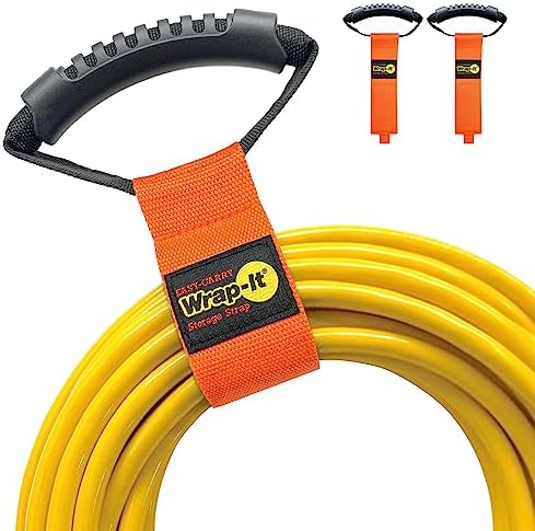 Easy-Carry Wrap-It Storage Straps - 17” (2-Pack) Blaze Orange – Heavy-Duty Hook and Loop Cord Carrying Strap, Hanger, and Organizer with Handle for Pool Hoses, Garden Hoses, Cords, Cables and More
