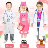 Doctor Costume for Kids, Dress Up Clothes Career Day Costume for Girls Boys Kids Scrubs, Toddler Doctor Play Set Halloween Costume for Girls Toys for Age 4-6, Birthday Gifts for 3 4 5 6 Year Old Girl