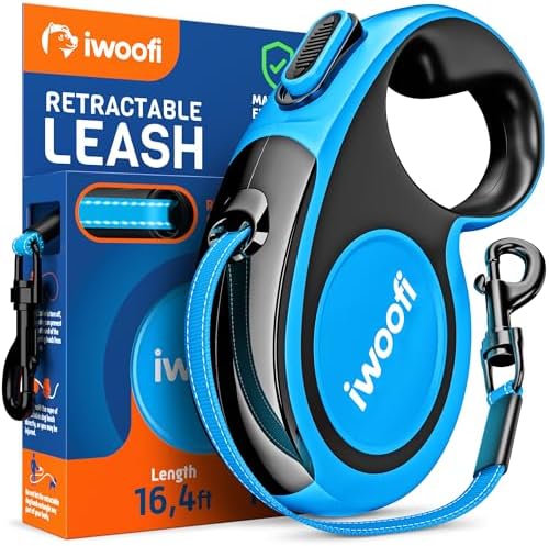 New 2025 Retractable Dog Leash with Anti-Slip Soft Grip - 16, ft' Heavy Duty Reflective Nylon Tape Lead for Pets up to 50 lbs - Long Dog Leash with Anti-Twist Protection (Blue 0-50 lbs)