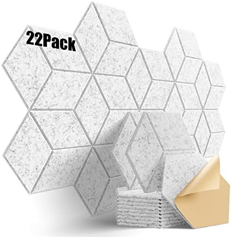 22 Pack Self-adhesive Acoustic Panels 12" X 10" X 0.4" - Sound Proof Foam Panels with High Density, Y-Lined Design, Flame Resistant, Absorb Noise and Eliminate Echoes(Silver Gray)