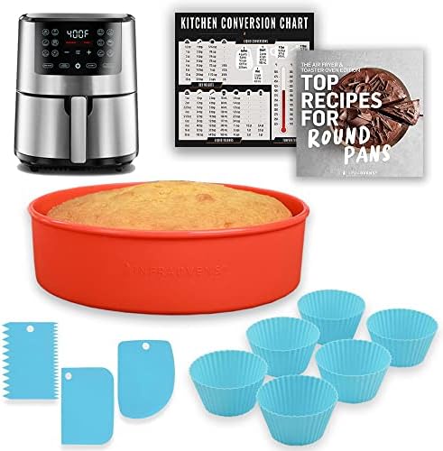 Air Fryer Silicone Baking Set, 7.5” Cake Pan, Muffin Cups, Scraper & Cheat Sheet – Non-Stick, BPA-Free Bakeware for Instant Vortex, Cosori, Ninja, Chefman & More by INFRAOVENS
