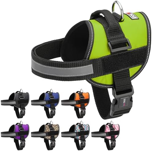 Dogline Dog Harness, Reflective No-Pull Adjustable Vest with Handle, Breathable No-Choke Harness for Small, Medium or Large Dogs Room for Patches Girth 15 to 18 in Lime Green