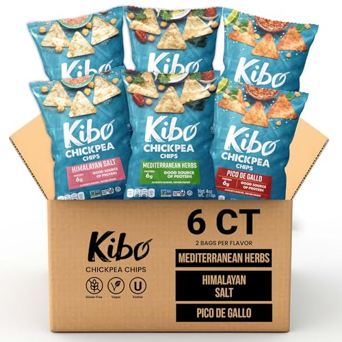 Kibo Chickpea Chips 3 Flavor Variety Pack - High Protein-Fiber, Plant-Based, Gluten-Free, Non-GMO, Vegan, Made with Real Veggies - 4oz, 6 Pack