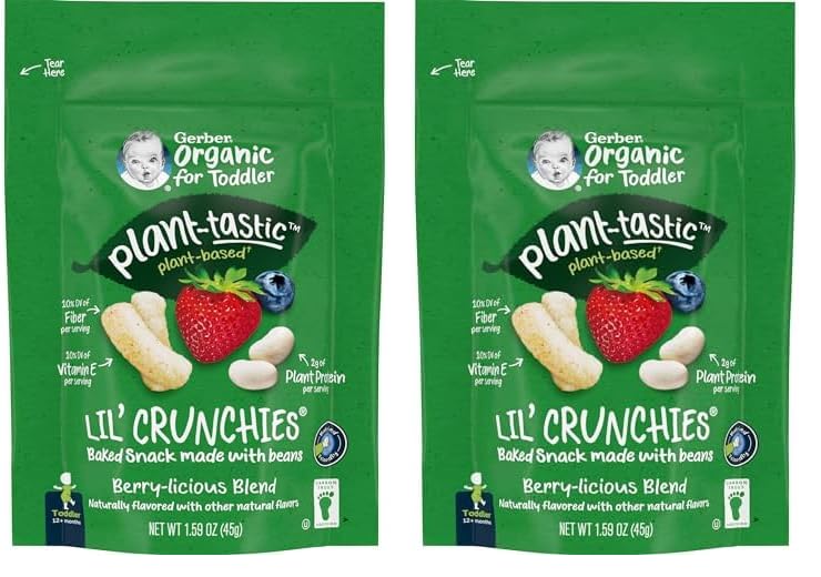 Gerber Toddler Food, Organic Lil Crunchies, Plant-tastic, Berry-licious Blend, Toddler Snacks, Baby Food, Baby Snacks, 1.59 Ounce (8-Pack)
