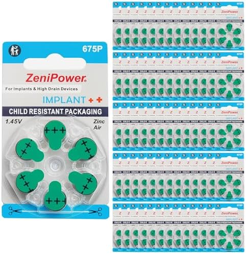 Mercury Free (0% Hg) Extra High Power Cochlear Implant BTE Speech Processor Batteries Zinc Air 1.4V Size 675P, 675CI, Implant Plus (300 Batteries)