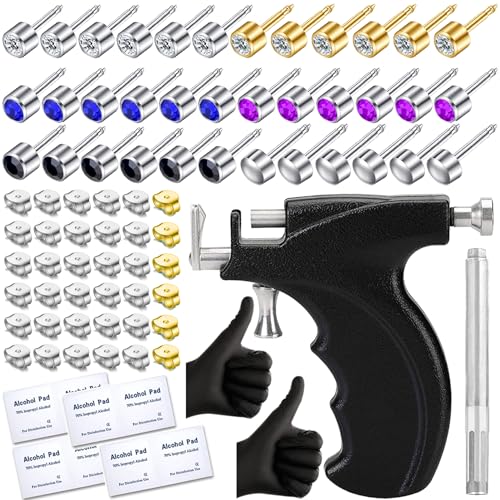 Professional Ear Piercing Kit with 36 Diamond Stud Earrings and Black Ear Piercing Gun for Salon and Home Use