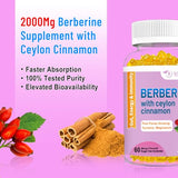 2 Pack Berberine with Ceylon Cinnamon Gummies, 2000mg High Potency Berberine HCI Supplement, Sugar Free,Vegan,Immune Health Support, 120 Natural Mango Flavored Gummies