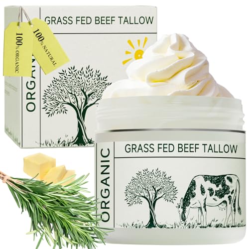 Beef Tallow, Beef Tallow for Skin, Tallow Face Moisturizer, Unscented 100% Organic Beef Tallow Blam Grass Fed Whipped Tallow Face Cream Moisturizer Body Lotion Skin Care