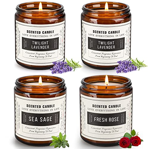 4 Pack Candles Gifts for Women, Lavender Candle Sets for Women Gifts, 28 OZ 200 Hour Long Lasting Candles, Sage Candles for Home Scented, Aromatherapy Candles Gift Set for Family and Friends