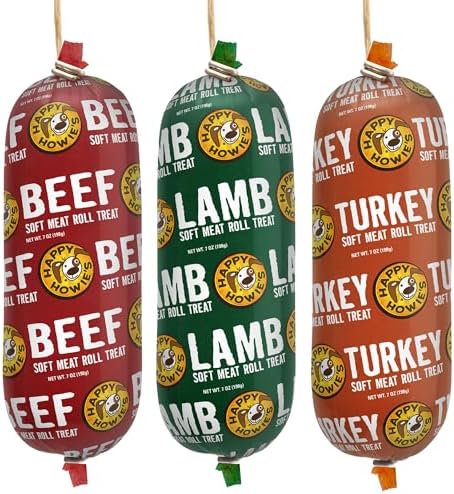 Happy Howie's Soft Meat Roll Treat - Soft Dog Food Rolls, Natural Ingredients, for All Dogs, Made in USA - Beef, Lamb, Turkey, 7 Oz (Pack of 3)