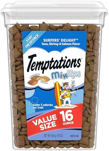Temptations MixUps Crunchy and Soft Cat Treats Surfer's Delight Flavor, 16 oz. Tub