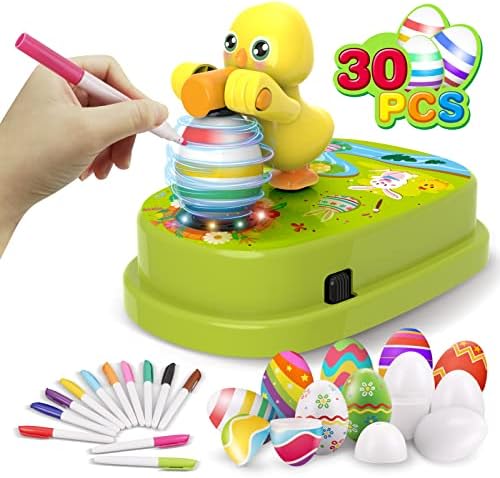 Engfa Easter Egg Decorating Kit, Easter Egg Dye Kit Egg Decorating Spinner with 12 Dying Markers 30 Plastic Easter Eggs and Slings, Easter Basket Stuffers Easter Gifts for Kids