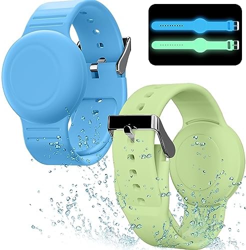 Waterproof Air Tag (2 Pack), Soft Silicone Air Tag Hidden, Lightweight GPS Tracker Compatible with Apple AirTag (Grow in Dark Blue & Green)