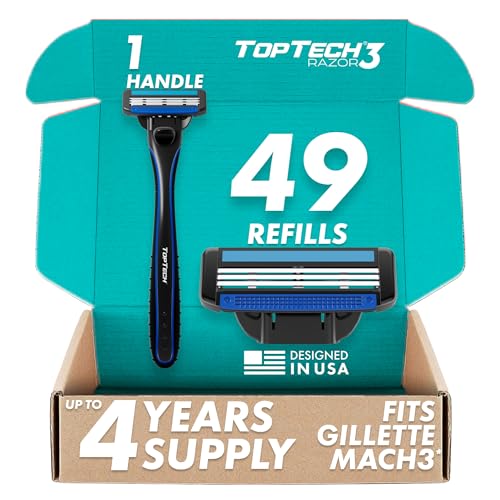 Razor 3 for Men BIG Set - Manual Shaving Razor & Replaceable Cartridges (Handle + 49 Refills Pack) - 3 Blades Technology, Fits Gillette Mach3, Soft Shave & Sharp Blades - Best Refill Price
