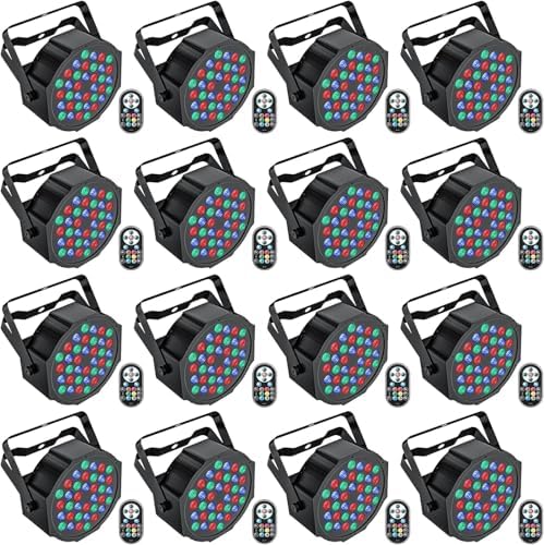 U`King Stage Lights, 36W LED RGB LED Par Lights, 7 Channel Stage Lights with Remote Control & DMX Controller Sound Activated, LED Stage Lights for Events Birthday Bar Dance Decoration, 16 Packs