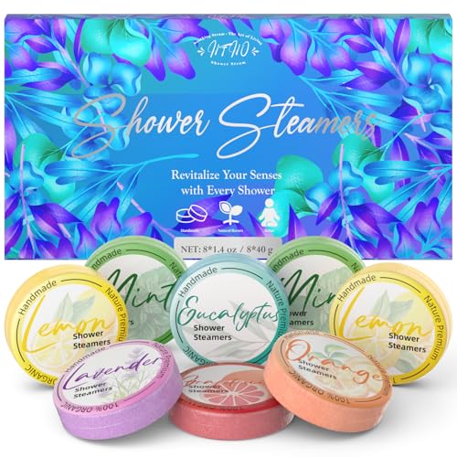 Shower Steamers Aromatherapy 8 Pack - Gifts for Women, Shower Bombs with Essential Oils, Self Care and Stress Relief Stocking Stuffers, Relaxation Birthday Gifts for Women and Men. Blue Petal Style