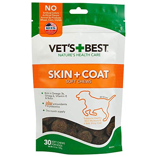 Vet's Best Skin & Coat Soft Chew Dog Supplements | Formulated with Vitamin E & Biotin To Maintain Dogs Healthy Skin & Coat | 30 Day Supply