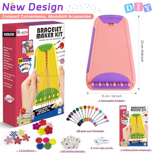 Arts and Crafts for Kids Ages 8-12,Friendship Bracelet Making Kit for Girl,Kids Jewelry Making Kit with 28 Pre-Cut Threads,Christmas Birthday Gifts for Ages 6 7 8 9 10 11 12 Year Old Pink/Purple