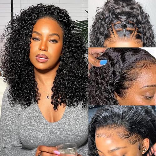 Short Curly Bob Wigs Human Hair 16 Inch 13x4 Hd Transparent Lace Front Wigs Curly Wigs For Black Women Lace Frontal Wigs Human Hair Pre Plucked With Baby Hair Short Deep Curly Wig 150 Density