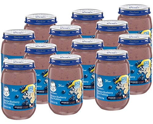 Gerber 3rd Foods Puree Baby Food Jar, Banana Blueberry Rice Pudding, Non GMO Baby Food, 6 Ounce Glass Jar (Pack of 12)