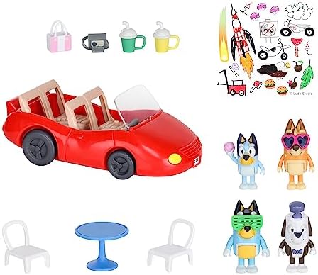 Bluey Vehicle and 4 Figure Pack, Escape Convertible with Four 2.5 Inch Figures, 9 Accessories and Sticker Sheet | Amazon Exclusive