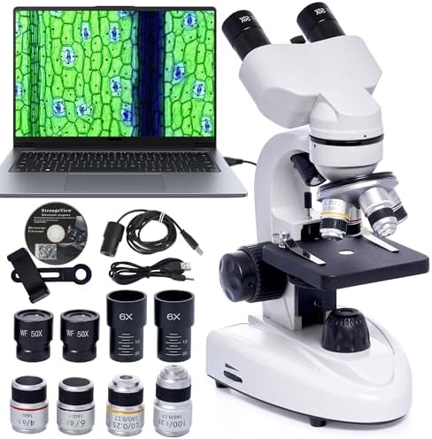 SELFIE CAT Binocular Compound Microscope 200X-5000X Magnification, Microscope Professional Binoculars Composite, Composite Microscope Wide Field with Electronic Eyepieces