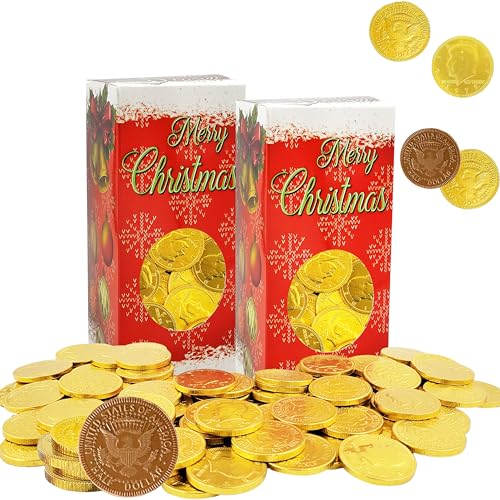 Fruidles Christmas Premium Belgian Milk Chocolate Gold Coins, Candy Stocking Stuffers, Nut-Free Chocolate Candy, 1Lb Box (2-Pack)