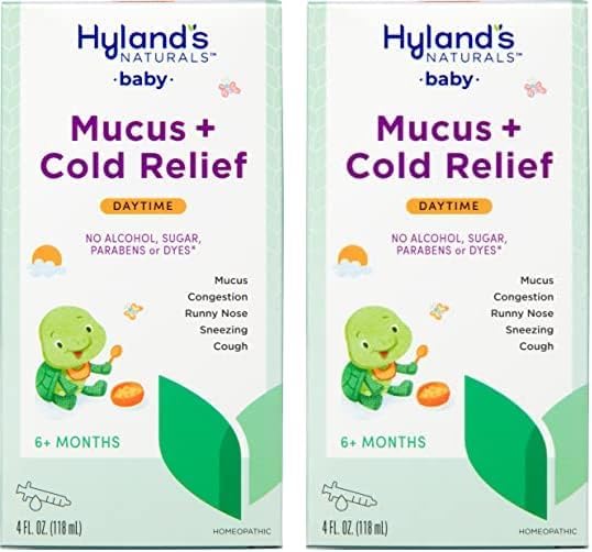 Hyland's Naturals Baby Mucus and Cold Relief, Daytime Baby Cold Medicine, Infant Cold and Cough Remedy, Decongestant, 4 Fluid Ounce (Pack of 2)