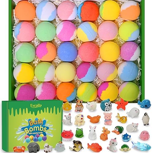 Bath Bombs for Kids with Toys Inside for Girls Boys - 30 Pack Bath Bombs Gift Set with Surprise, Kids Safe Bubble Bath Fizzy Balls Halloween Christmas Birthday Gift Kit
