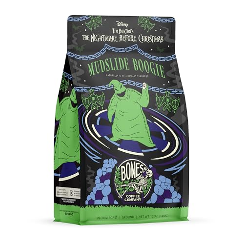 Bones Coffee Company The Nightmare Before Christmas Mudslide Boogie Flavored Coffee Beans, Medium Roast Ground Coffee Low Acid, Chocolate Mudslide Flavor (12 oz)