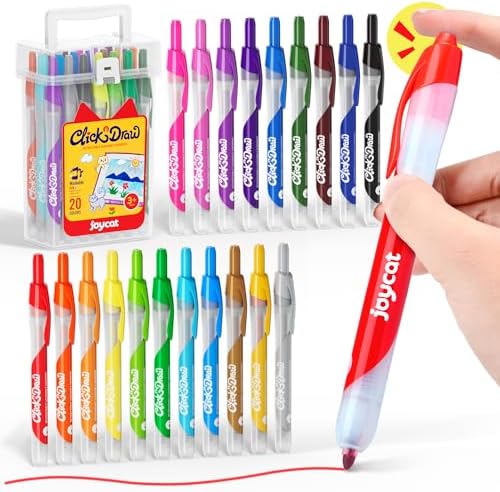Click Washable Markers for kids with Retractable Tips,20 Colors Markers Set,retractable marker for Toddlers Kids, Ideal arts & crafts supplies,coloring markers,Holiday Gifts for Kids.