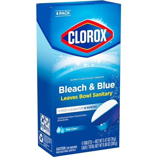 Clorox Ultra Clean Toilet Tablets Bleach & Blue, Rain Clean, 4 Ct (Package May Vary)