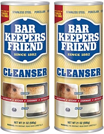 Bar Keepers Friend Powder Cleanser 21 oz - Multipurpose Cleaner & Stain Remover - Bathroom, Kitchen & Outdoor Use - for Stainless Steel, Aluminum, Brass, Ceramic, Porcelain, Bronze and More (2)
