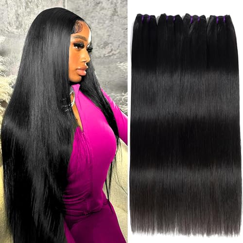 Beauty Queen 16A Straight Bundles Human Hair (16 18 20 22 Inch) Virgin Human Hair Bundles Straight 100% Unprocessed Weave 4 Bundles Thick Brazilian Remy Hair Extensions for Women Natural Color