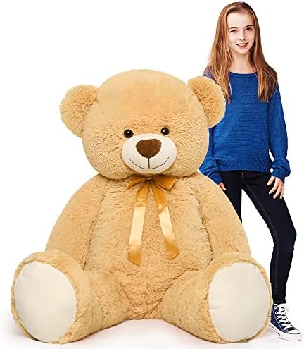 Tezituor Big Teddy Bear,52'' Giant Stuffed Animal Plush,Light Brown Soft Gifts for Valentine, Christmas, Birthday.