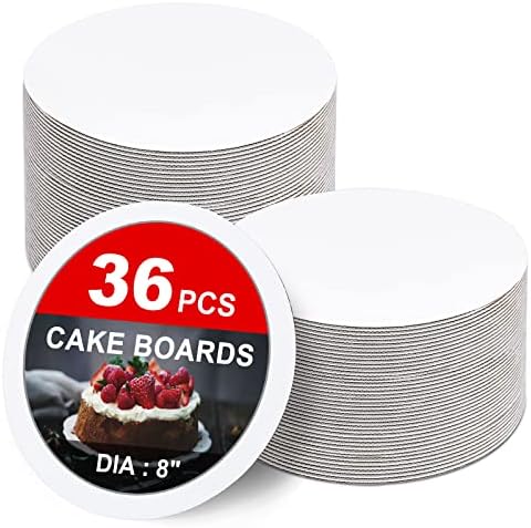 36-Packs Cake Boards 8 inch round，Cake Boards White Cake Board Rounds，White Cake Circles Rounds Base Food-Grade Cardboard Cake Plate for displaying cakes,bread, desserts（Thin and strong）