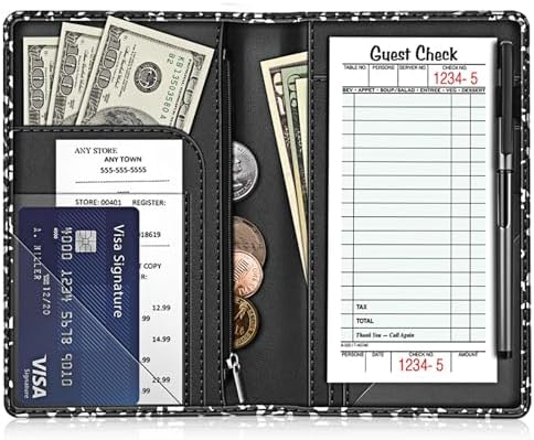 Fintie Server Book Organizer with Zipper Pocket, PU Leather Restaurant Guest Check Presenters Card Holder for Waitress, Waiter, Bartender (Composition Book)