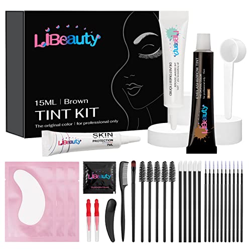 Libeauty Eyelash and Eyebrow Color Kit Brown Instant Hair Color Kit for Lash and Brow Perfect Partner for Lash Perm/Lift/Lamination Treatment Voluminous Coloring