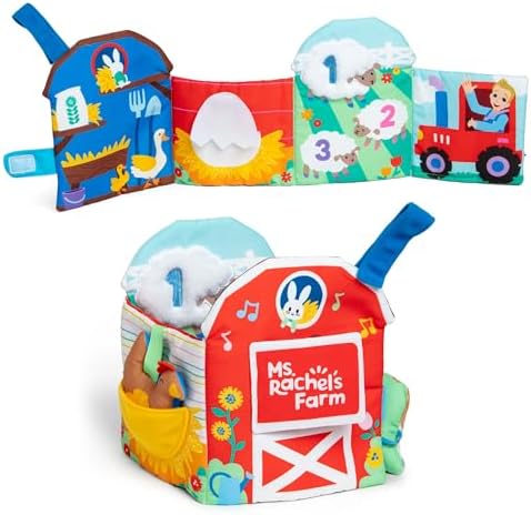 Ms. Rachel Official Sensory Learning Farm, Foldable Soft Baby Book with Plush Cow, Infant Educational Toys for Babies Ages 3 Months to 18 Months