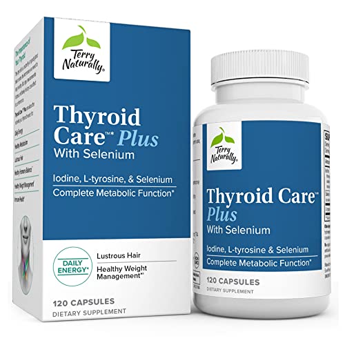 Terry Naturally Thyroid Care Plus - 120 Capsules - with Iodine + L-Tyrosine + Selenium - Promotes Energy & Metabolism - Non-GMO, Gluten Free, Kosher - 60 Servings