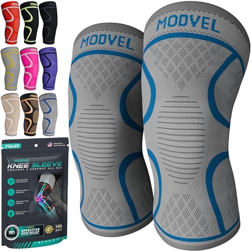 Modvel 2 Pack Knee Brace for Women & Men - Workout Knees Compression Sleeve for Knee Pain Relief Joint Support for ACL, Arthritis, Meniscus Tear Knees Brace for Sports, Rodilleras para Gym Fitness