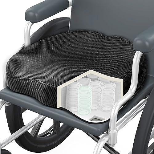 Wheelchair Seat Cushion - High Density Memory Foam and Inner Springs Comfort Support Without Flatten - Mobility Scooter Accessories - Large Chair Pad Pain Relief for Adults & Seniors