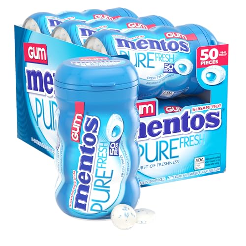 Mentos Pure Fresh Sugar-Free Chewing Gum with Xylitol, Fresh Mint, 50 Piece Bottle (Bulk Pack of 6)