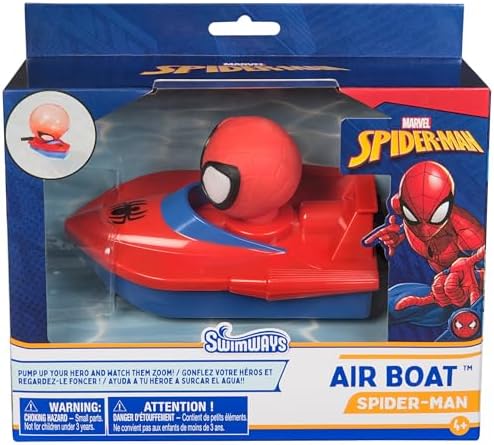 Swimways Marvel Spidey Air Boat, Swimming Pool Accessories & Kids Pool Toys, Spiderman Party Supplies & Bath Toys for Kids Aged 4 & Up