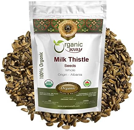 Organic Way Whole Milk Thistle Seeds (Silybum marianum) - European Wild-Harvest, Organic & Kosher Certified, Vegan, Non GMO & Gluten Free, USDA Certified, Origin - Albania (16 Oz)