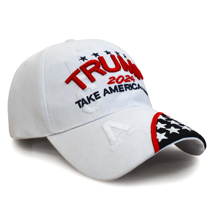 Trump 2024 Hat,Take America Back Donald Trump Hat MAGA USA American Flag Embroidery Adjustable Baseball Cap for Men Women White